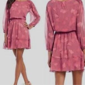 NWT Halston Laurel Canyon Raglan Sleeve Dress with Coral Ginkgo Print